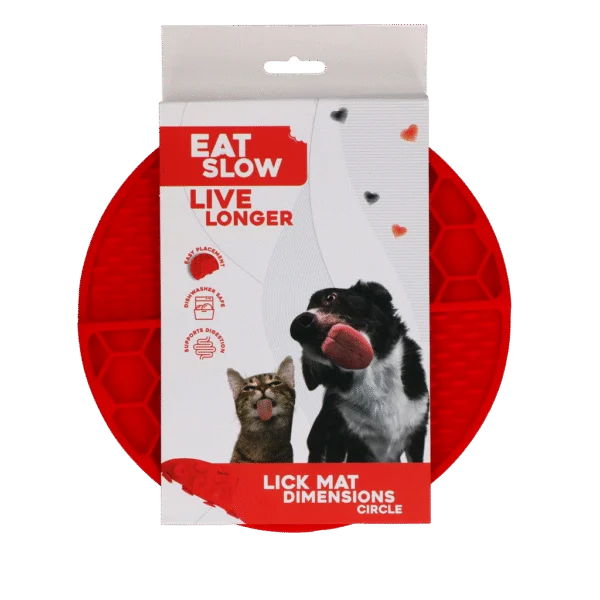 Tappetino rotondo da leccare con alveoli profondi, rosso, ø 21 cm – Eat Slow Live Longer Lick Mat Dimensions Circle