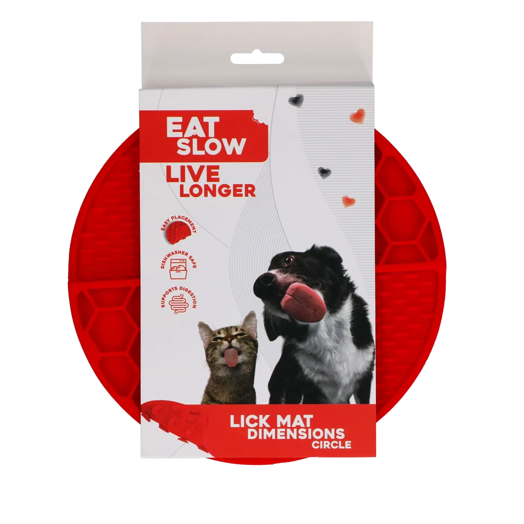 Tappetino rotondo da leccare con alveoli profondi, rosso, ø 21 cm – Eat Slow Live Longer Lick Mat Dimensions Circle - immagine 1