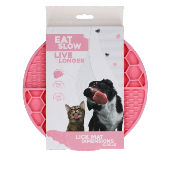 Tappetino da leccare rotondo con scomparti profondi, rosa, ø 21 cm – Eat Slow Live Longer Lick Mat Dimensions Circle