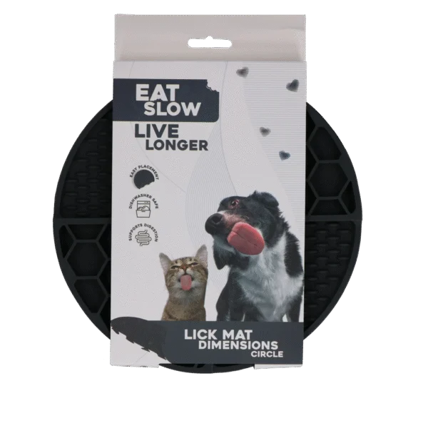 Tappetino rotondo da leccare con vani profondi, grigio, ø 21 cm – Eat Slow Live Longer Lick Mat Dimensions Circle