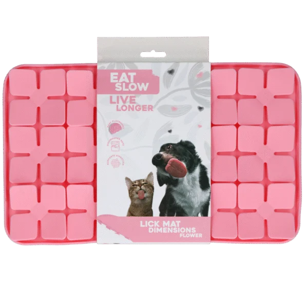 Tappetino da leccare per cani con lembi a forma di fiore e ventose, 21 x 34 cm, rosa – Eat Slow Live Longer Lick Mat Dimensions Flower
