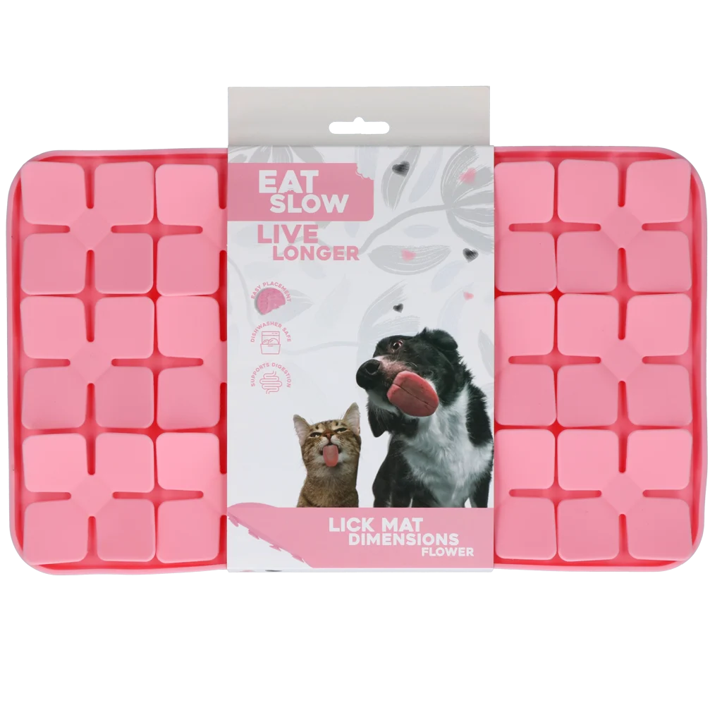 Tappetino da leccare per cani con lembi a forma di fiore e ventose, 21 x 34 cm, rosa – Eat Slow Live Longer Lick Mat Dimensions Flower - immagine 1