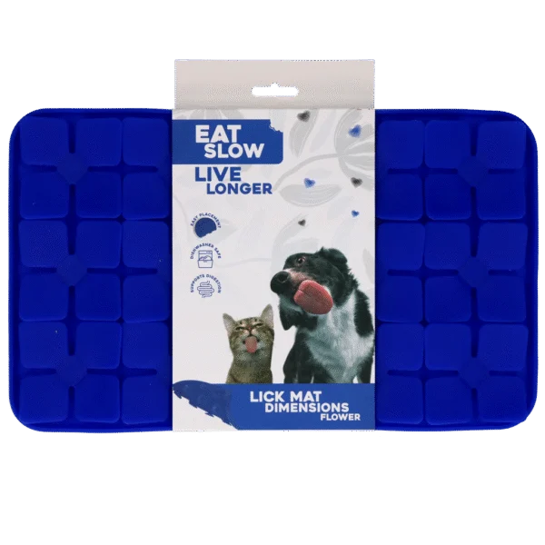 Tappetino da leccare per cani con alette a forma di fiore e ventose, 21 x 34 cm, blu – Eat Slow Live Longer Lick Mat Dimensions Flower