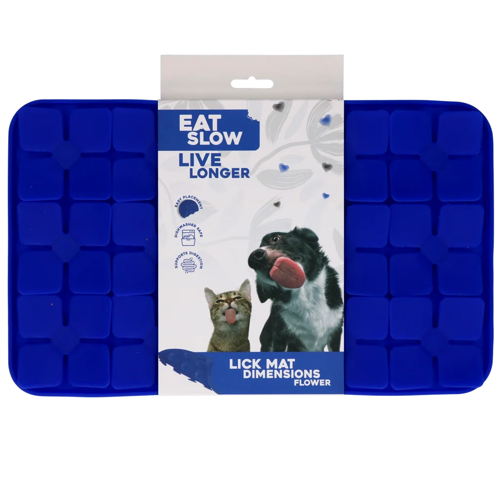 Tappetino da leccare per cani con alette a forma di fiore e ventose, 21 x 34 cm, blu – Eat Slow Live Longer Lick Mat Dimensions Flower - immagine 1