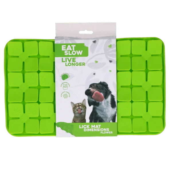 Tappetino da leccare per cani con alette a forma di fiore e ventose, 21 x 34 cm, verde – Eat Slow Live Longer Lick Mat Dimensions Flower