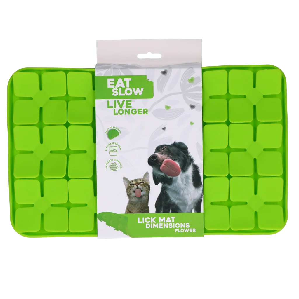Tappetino da leccare per cani con alette a forma di fiore e ventose, 21 x 34 cm, verde – Eat Slow Live Longer Lick Mat Dimensions Flower - immagine 1