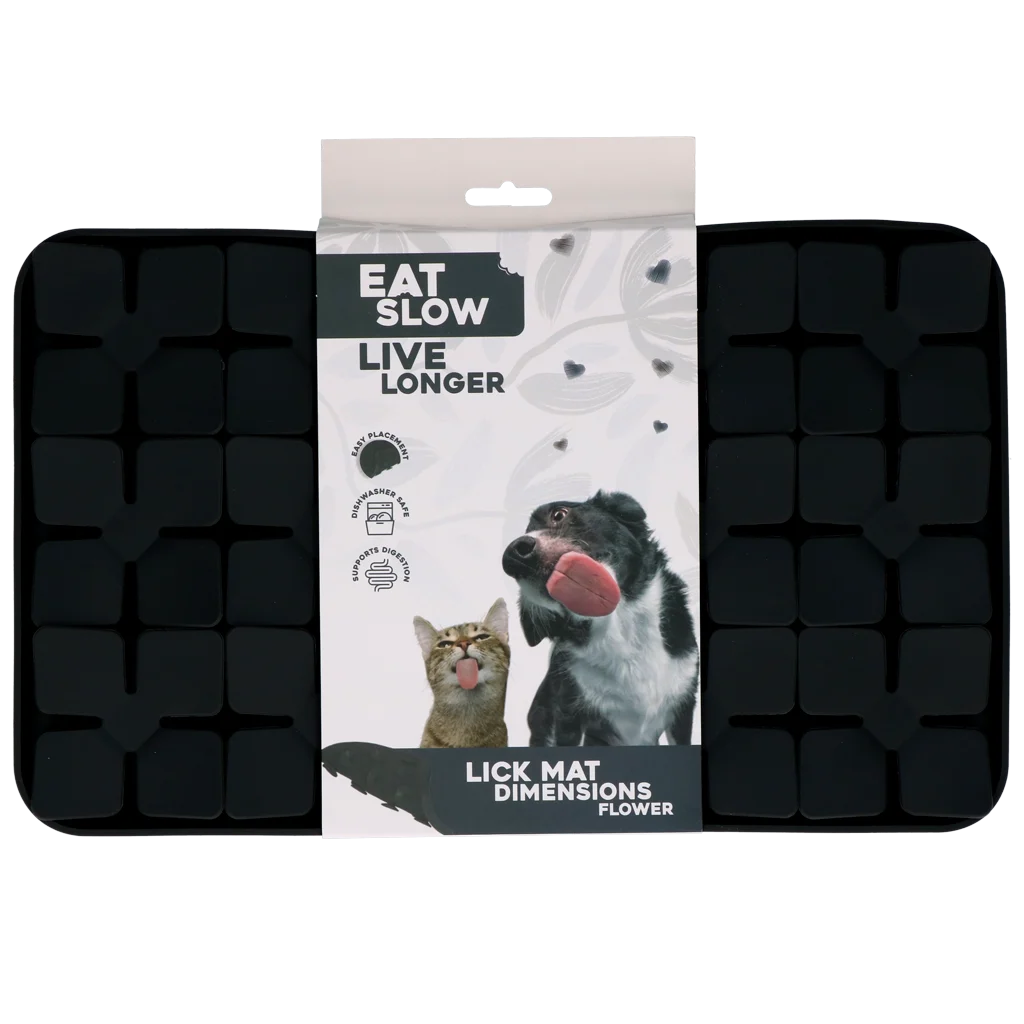 Tappetino da leccare per cani con linguette a forma di fiore e ventose, 21 x 34 cm, grigio – Eat Slow Live Longer Lick Mat Dimensions Flower - immagine 1