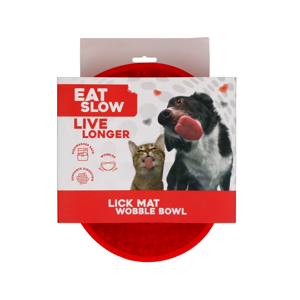 Ciotola anti ingozzamento per cani con tappetino da leccare, rossa, 17 cm – Eat Slow Live Longer Lick Mat Wobble Bowl - immagine 1