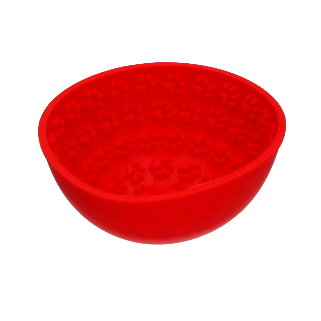 Ciotola anti ingozzamento per cani con tappetino da leccare, rossa, 17 cm – Eat Slow Live Longer Lick Mat Wobble Bowl - immagine 3