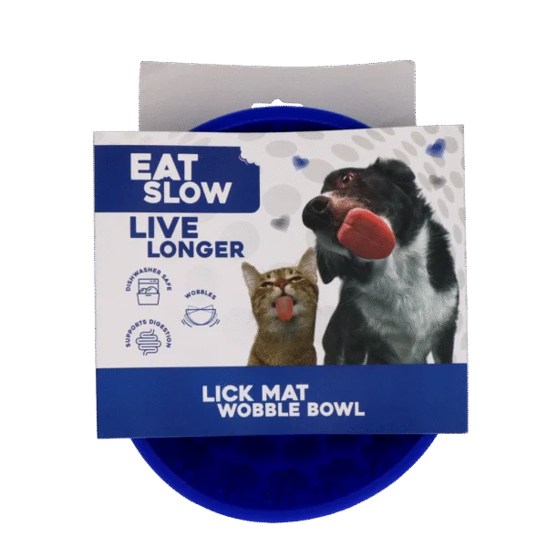 Ciotola anti ingozzamento per cani con fondo arrotondato e rilievi, Ø 17 cm, Blu – Eat Slow Live Longer Lick Mat Wobble Bowl