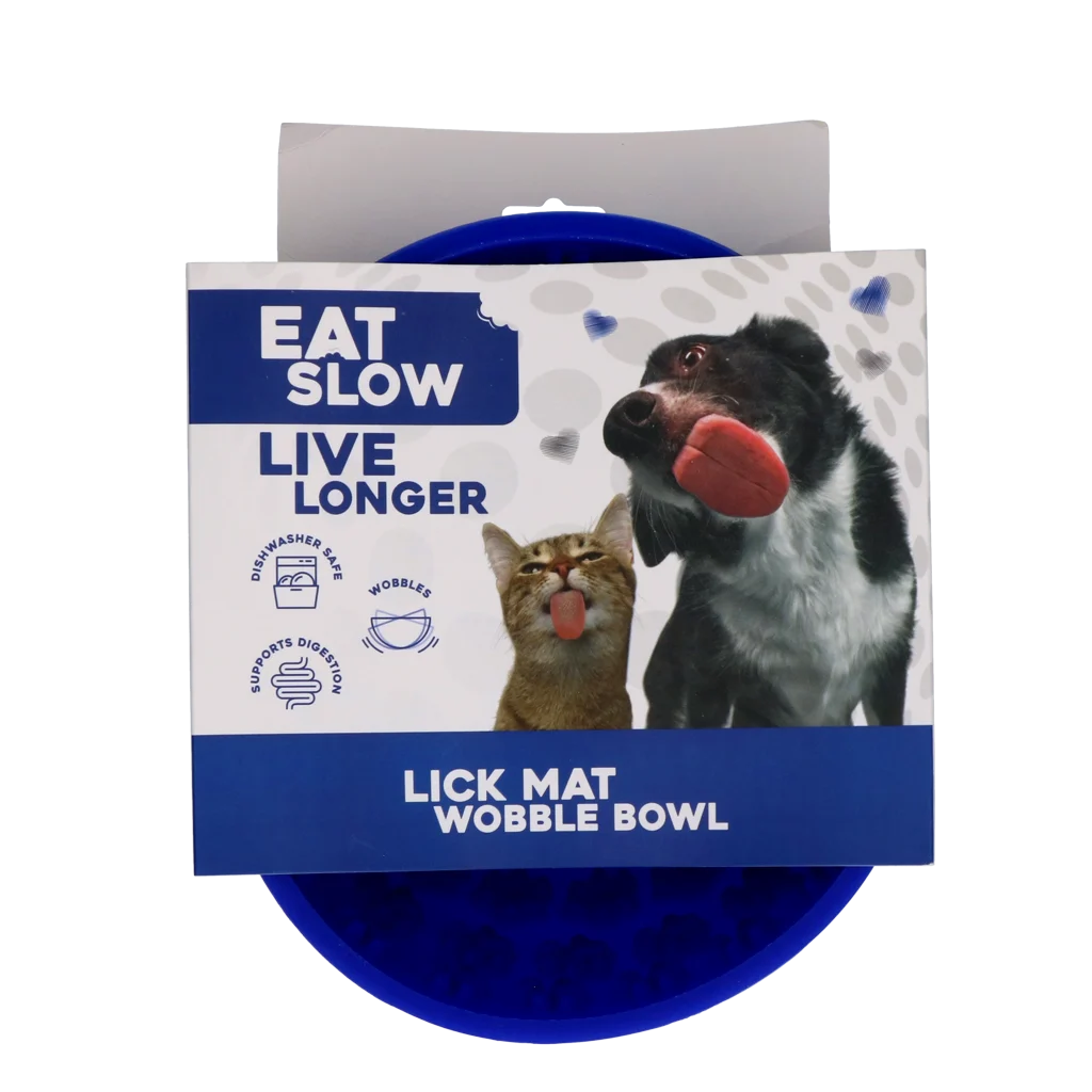 Ciotola anti ingozzamento per cani con fondo arrotondato e rilievi, Ø 17 cm, Blu – Eat Slow Live Longer Lick Mat Wobble Bowl - immagine 1