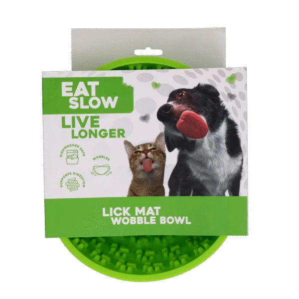 Ciotola anti ingozzamento per cani con base rotonda e rilievi, Ø 17 cm, verde – Eat Slow Live Longer Lick Mat Wobble Bowl