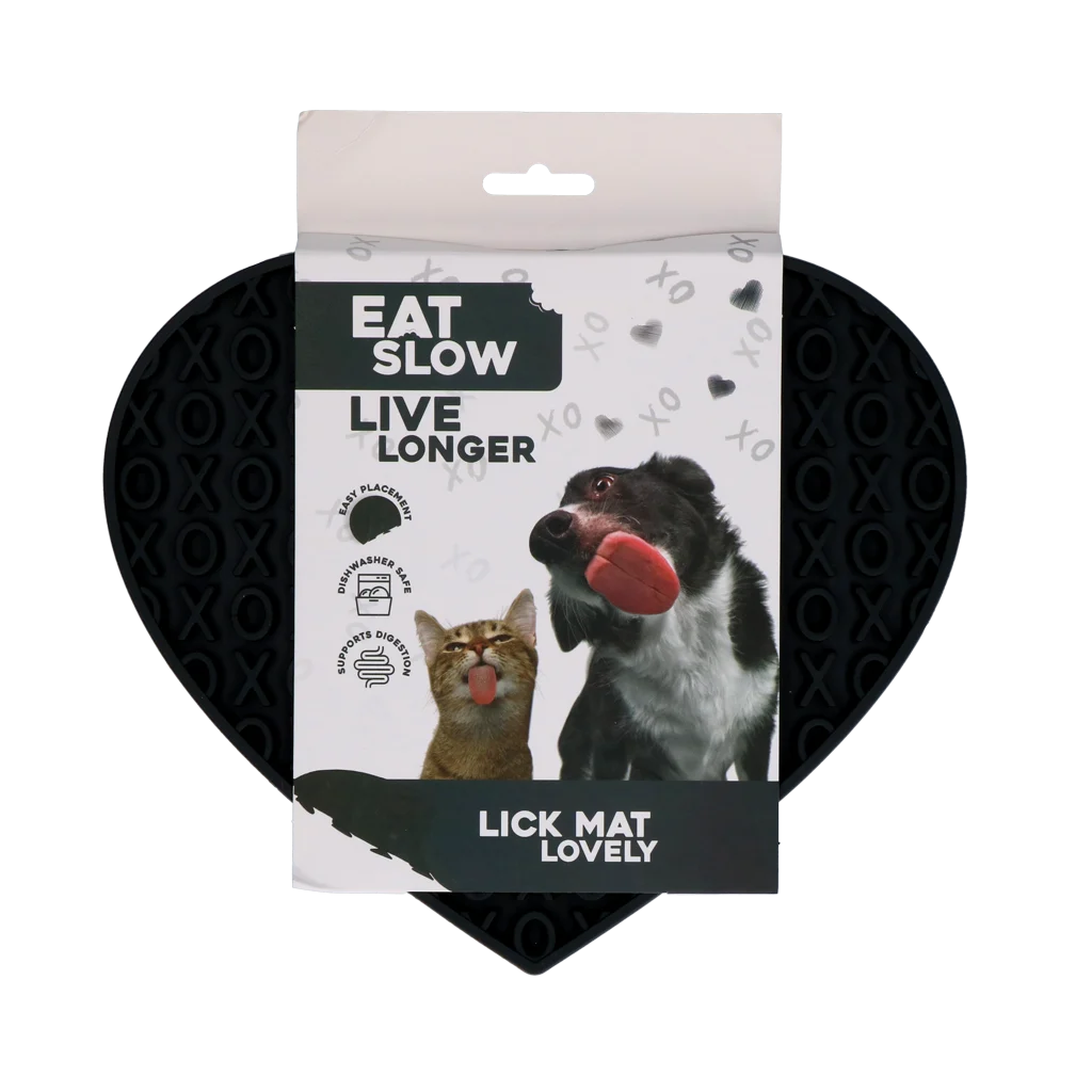 EATS065K.png Tappetino leccabile per cani a forma di cuore con motivo XO, 19 x 23 cm, grigio – Eat Slow Live Longer Lick Mat Lovely Heart - immagine 1