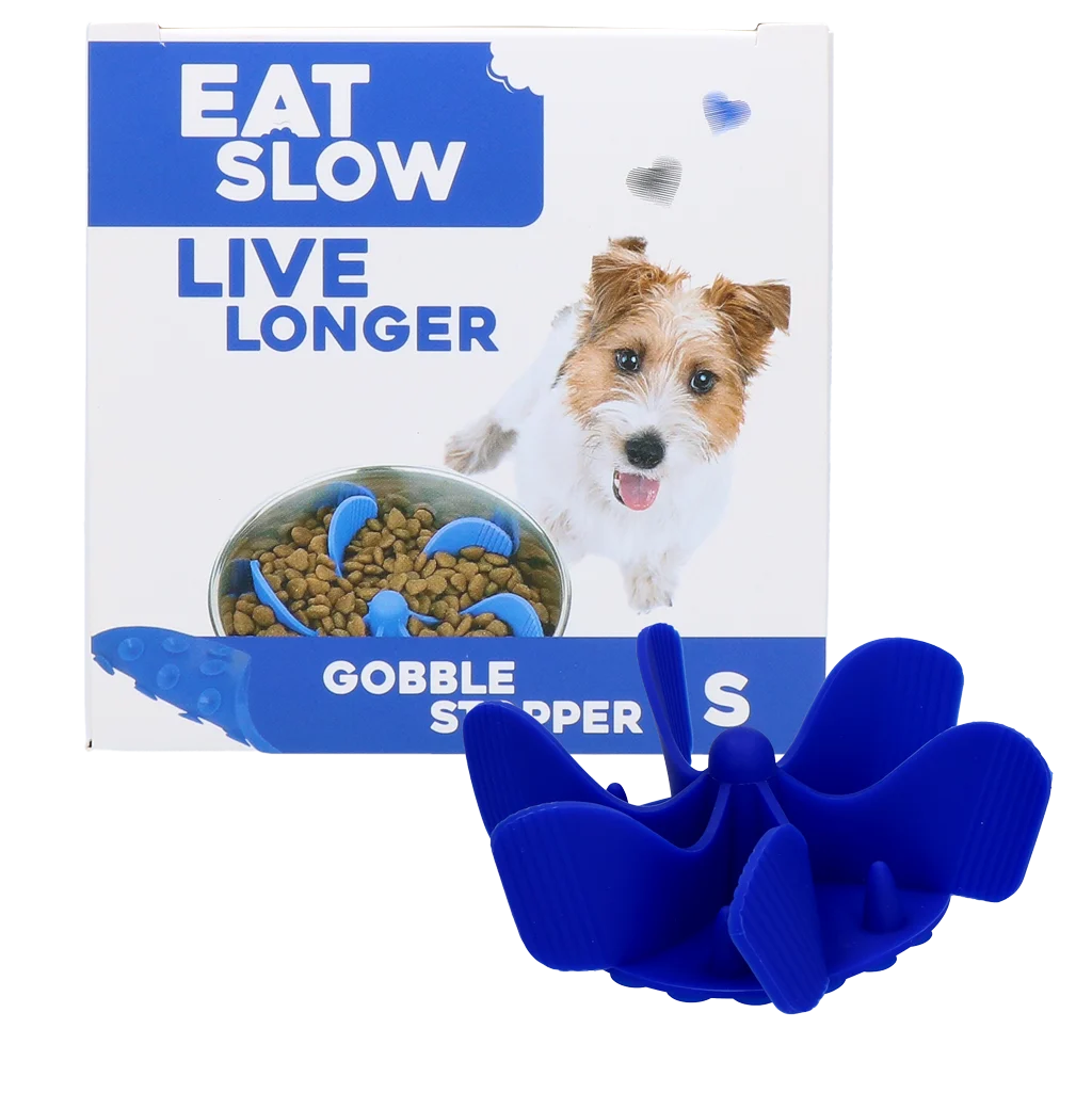 Inserto anti ingozzamento per ciotola per cani con ventose, Blu S, diametro della base 9,5 cm – Eat Slow Live Longer Gobble Stopper - immagine 1