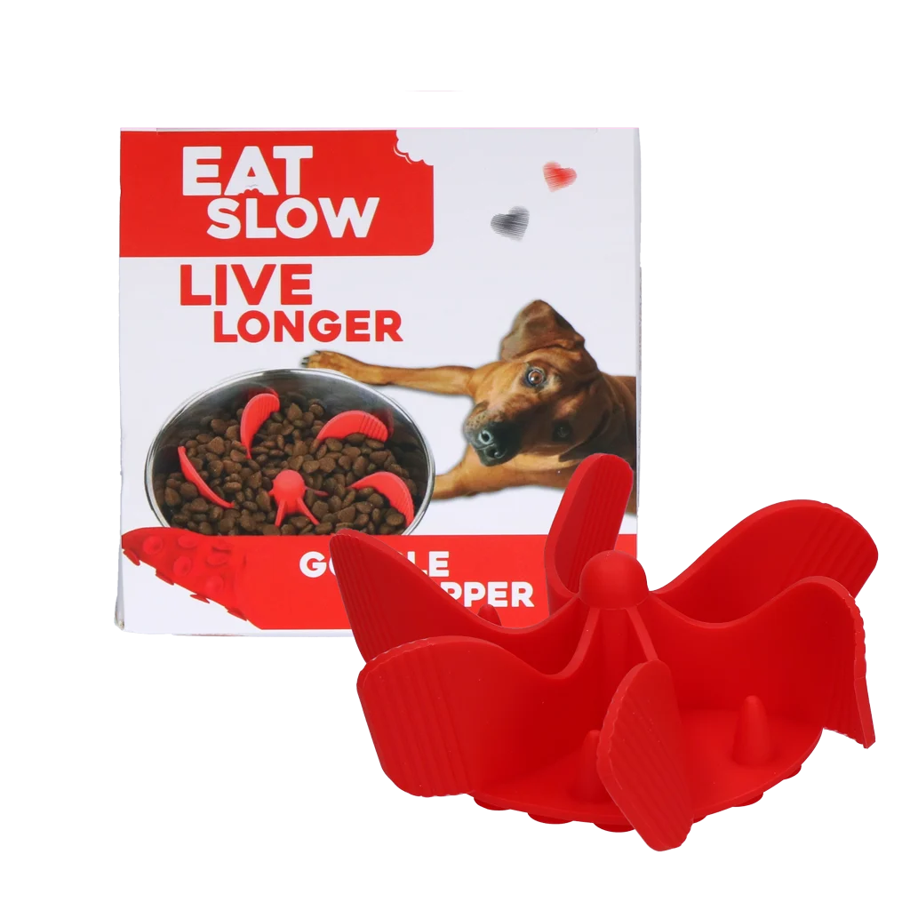 Inserto anti ingozzamento per ciotola per cani con ventose, rosso, M, diametro della base 11,5 cm – Eat Slow Live Longer Gobble Stopper - immagine 1