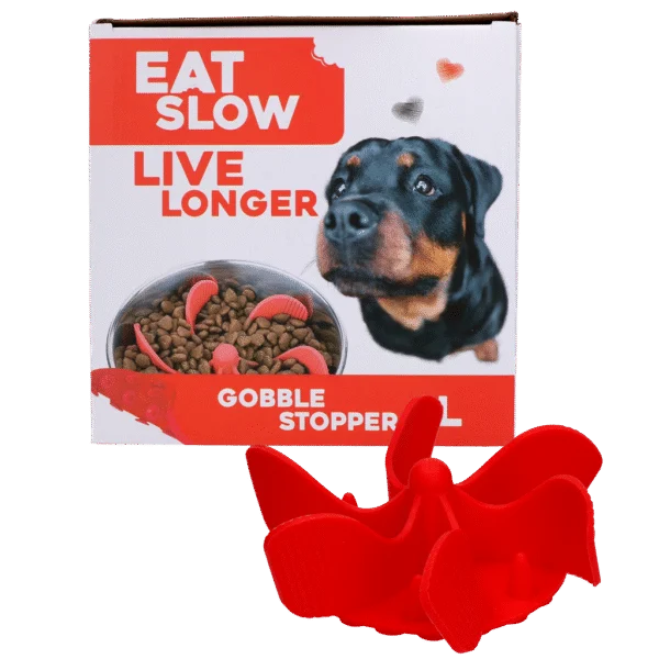 Inserto anti ingozzamento per ciotola del cane con ventose, rosso L, diametro della base 14,5 cm – Eat Slow Live Longer Gobble Stopper