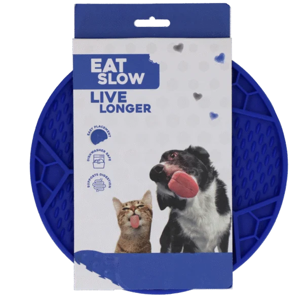 Tappetino da leccare per cani con motivo a pallone e ventose, Ø 22 cm, blu – Eat Slow Live Longer Lick Mat Soccer Ball