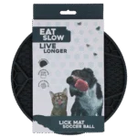 Tappetino da leccare per cani con motivo a pallone da calcio e ventose, Ø 22 cm, grigio – Eat Slow Live Longer Lick Mat Soccer Ball