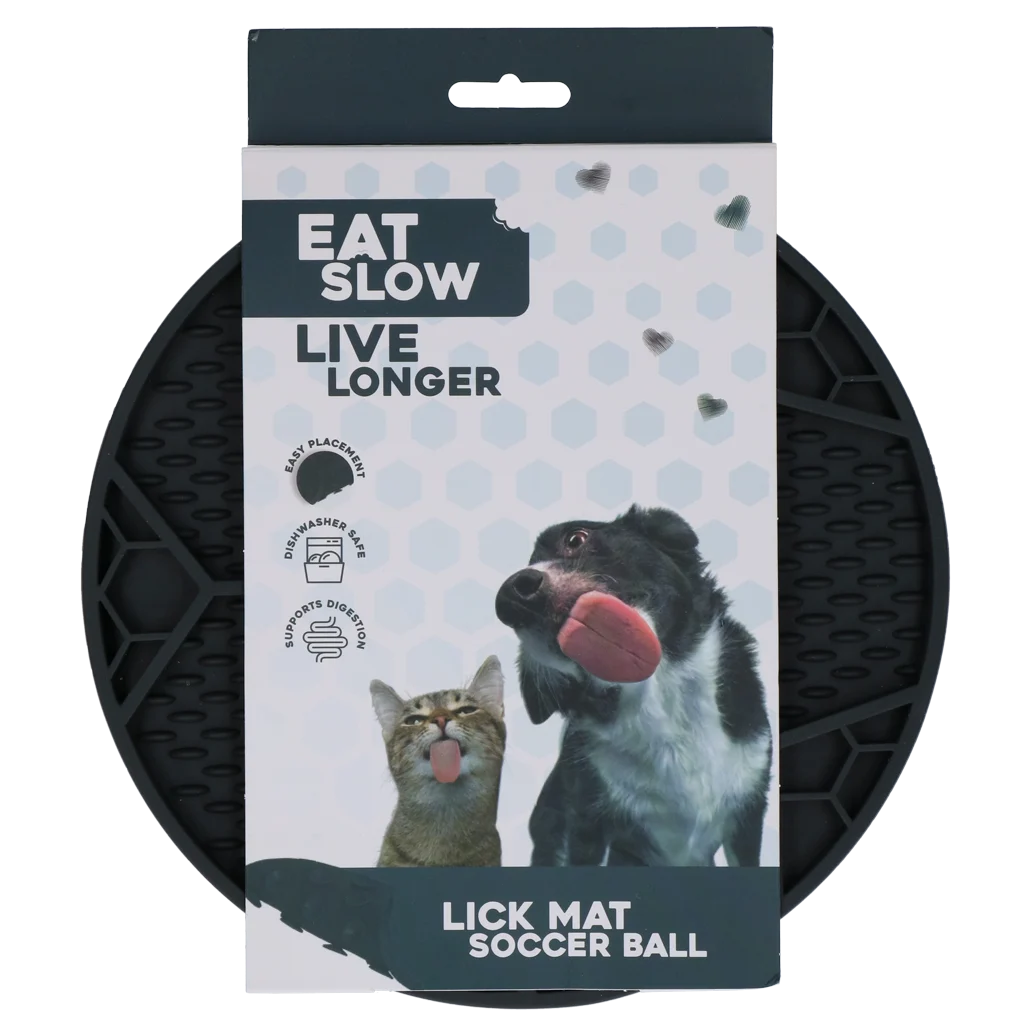 Tappetino da leccare per cani con motivo a pallone da calcio e ventose, Ø 22 cm, grigio – Eat Slow Live Longer Lick Mat Soccer Ball - immagine 1