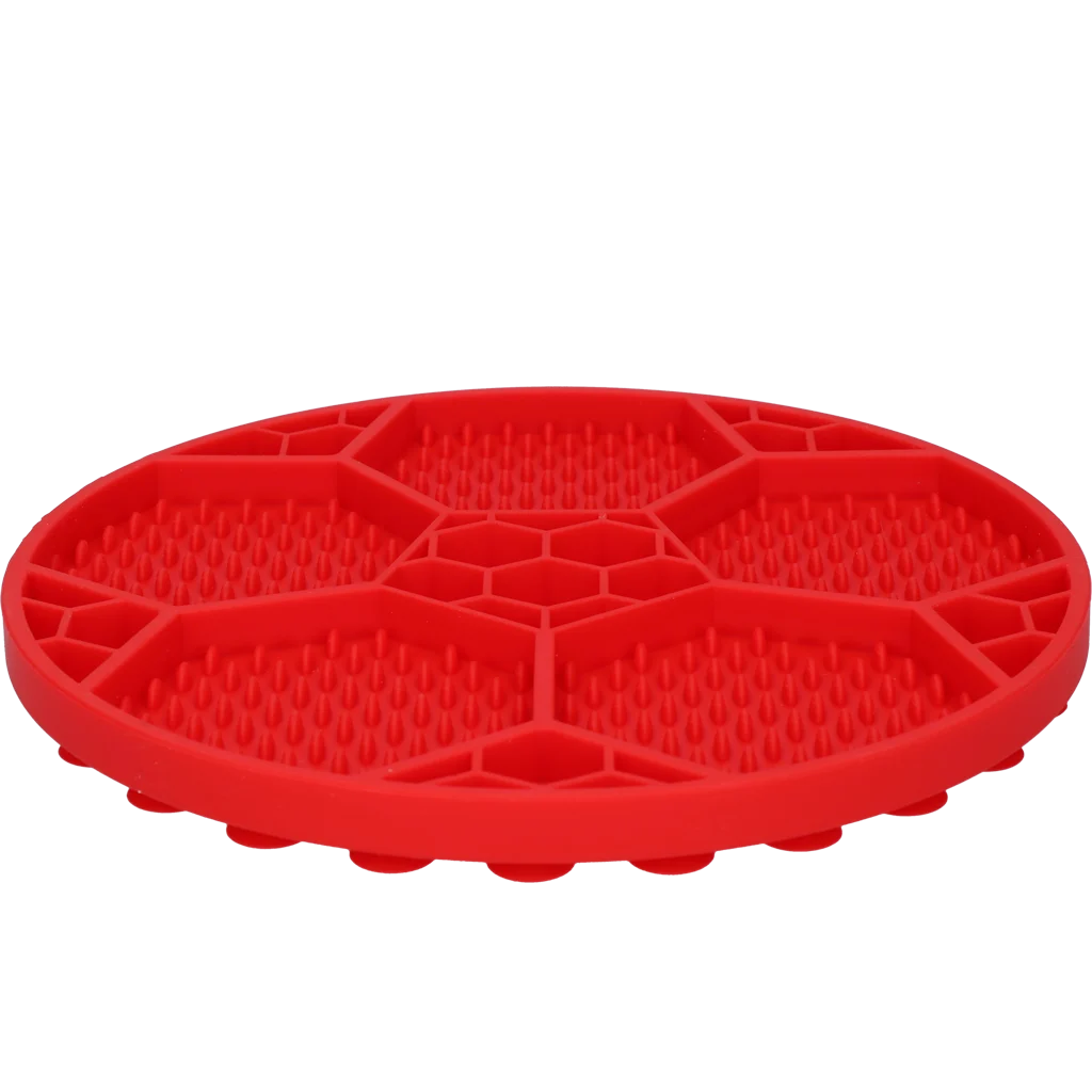 Tappetino da leccare per cani con motivo a pallone da calcio e ventose, Ø 22 cm, rosso – Eat Slow Live Longer Lick Mat Soccer Ball - immagine 3
