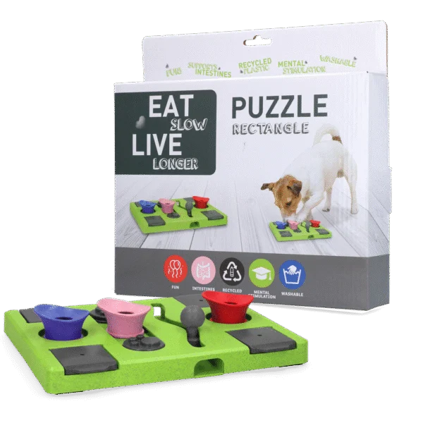Puzzle per cani per crocchette e snack con piedini antiscivolo – Eat Slow Live Longer Puzzle Rectangle