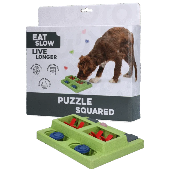 Puzzle per cani per crocchette e snack con piedini antiscivolo – Eat Slow Live Longer Puzzle Squared