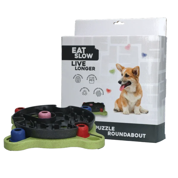 Ciotola puzzle per cani con piedini antiscivolo per crocchette e snack – Eat Slow Live Longer Puzzle Roundabout