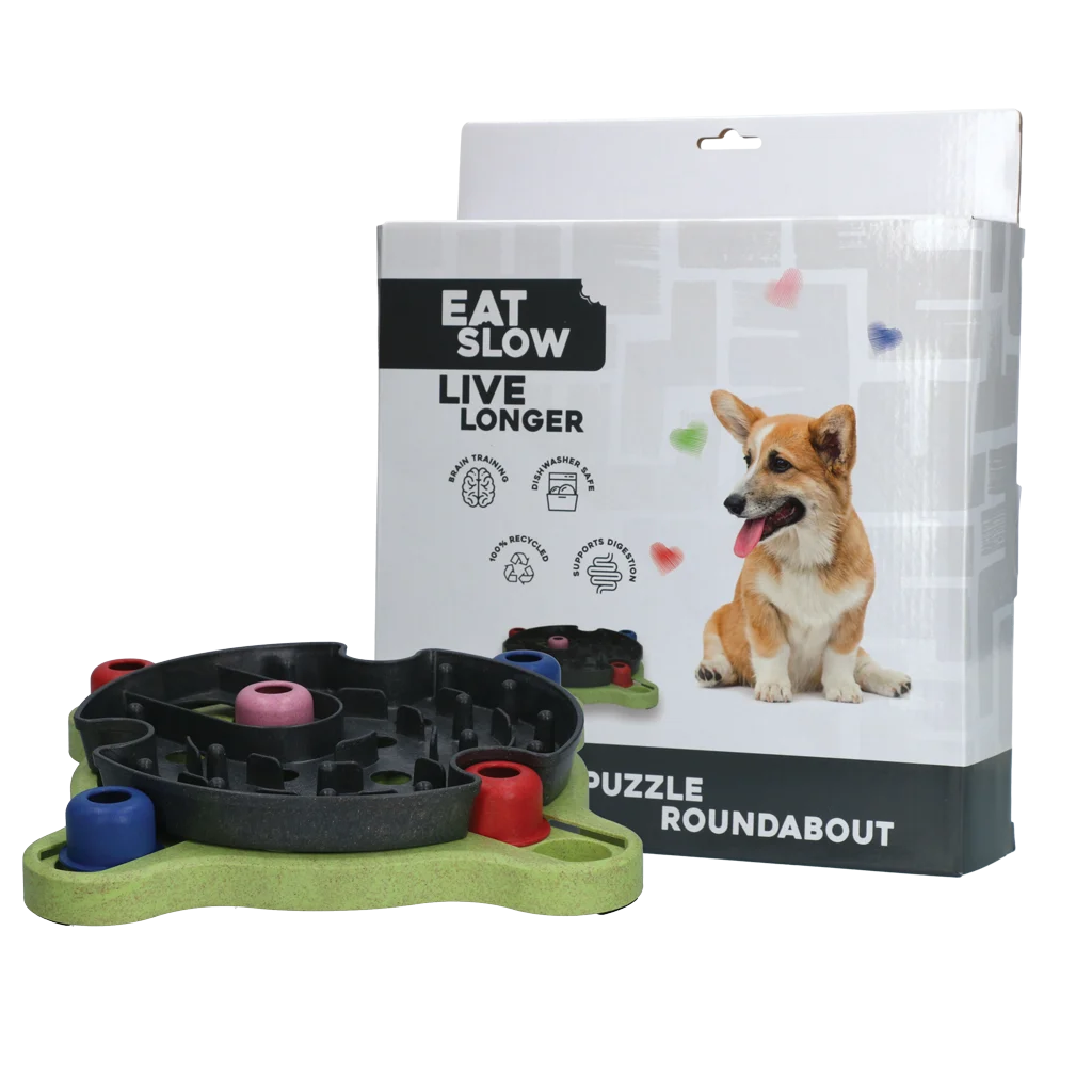 Ciotola puzzle per cani con piedini antiscivolo per crocchette e snack – Eat Slow Live Longer Puzzle Roundabout - immagine 1