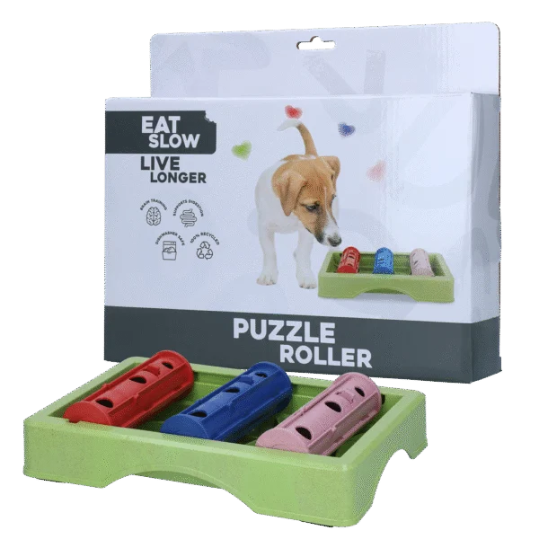 Puzzle per cani per crocchette e snack con piedini antiscivolo – Eat Slow Live Longer Puzzle Roller