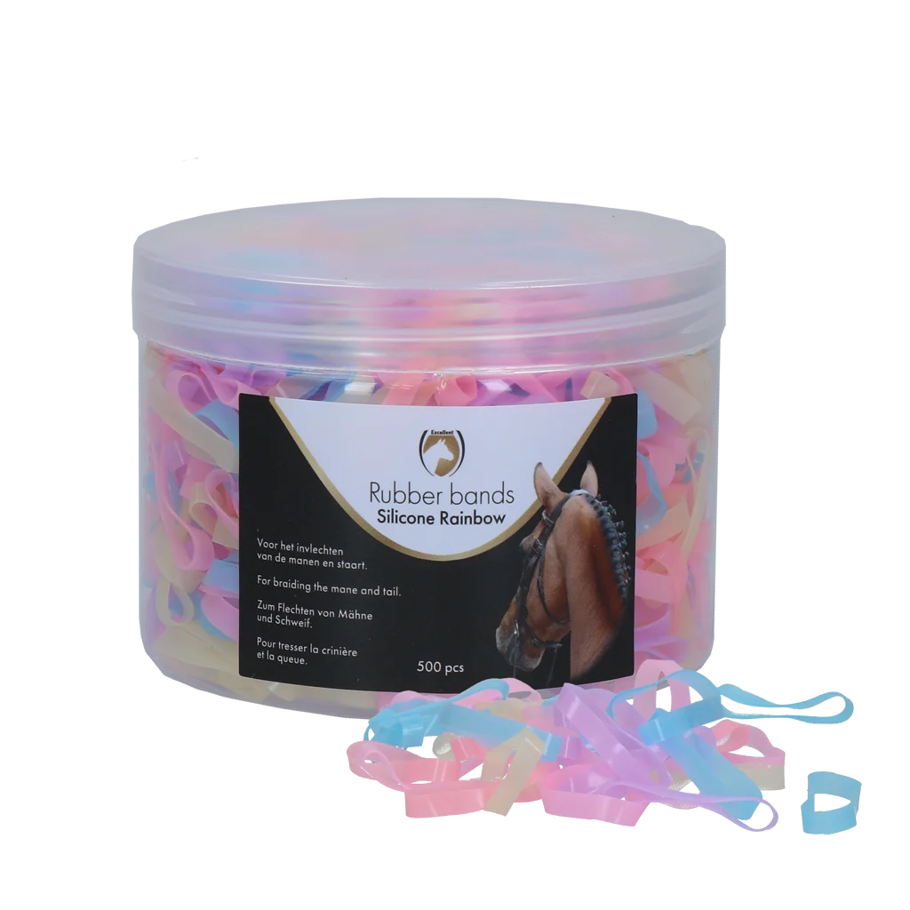 Elastici per trecce in silicone, 500 pezzi, arcobaleno – Excellent Horse Rubber Bands Silicone - immagine 1