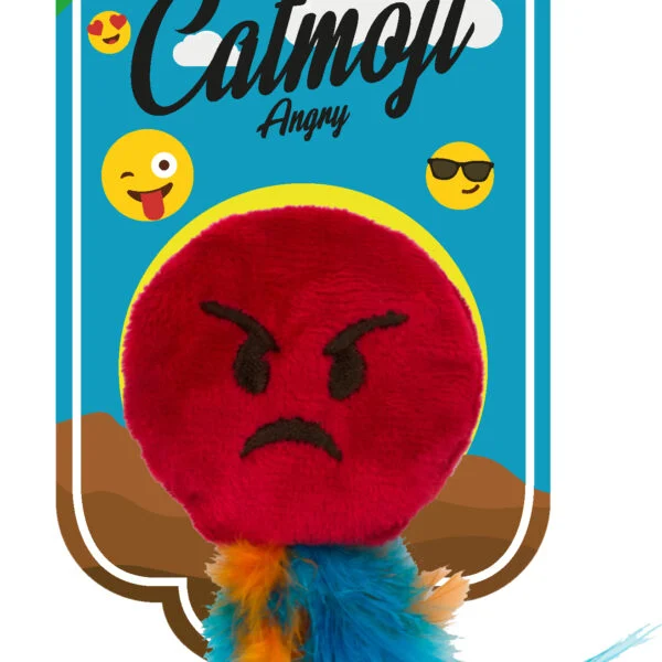Gioco per gatti a forma di emoji con piume e MADNIP, ø 6 cm – Catmoji Angry