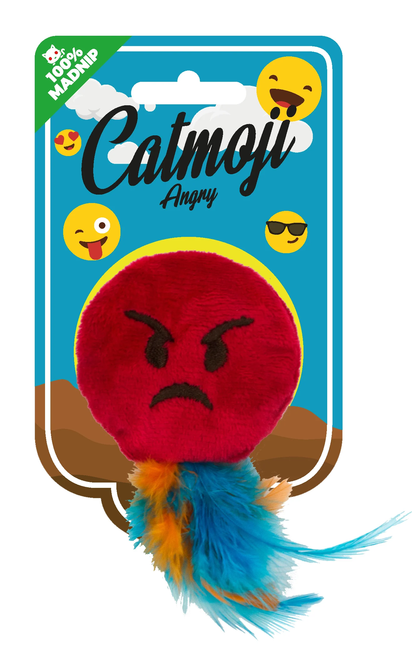 Gioco per gatti a forma di emoji con piume e MADNIP, ø 6 cm – Catmoji Angry - immagine 1