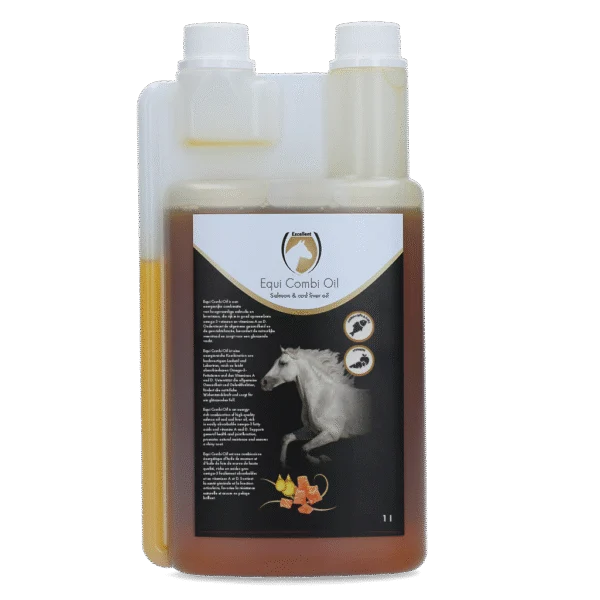 Olio alimentare per cavalli con olio di salmone e olio di fegato di merluzzo, 1 l – Excellent Horse Combi Oil