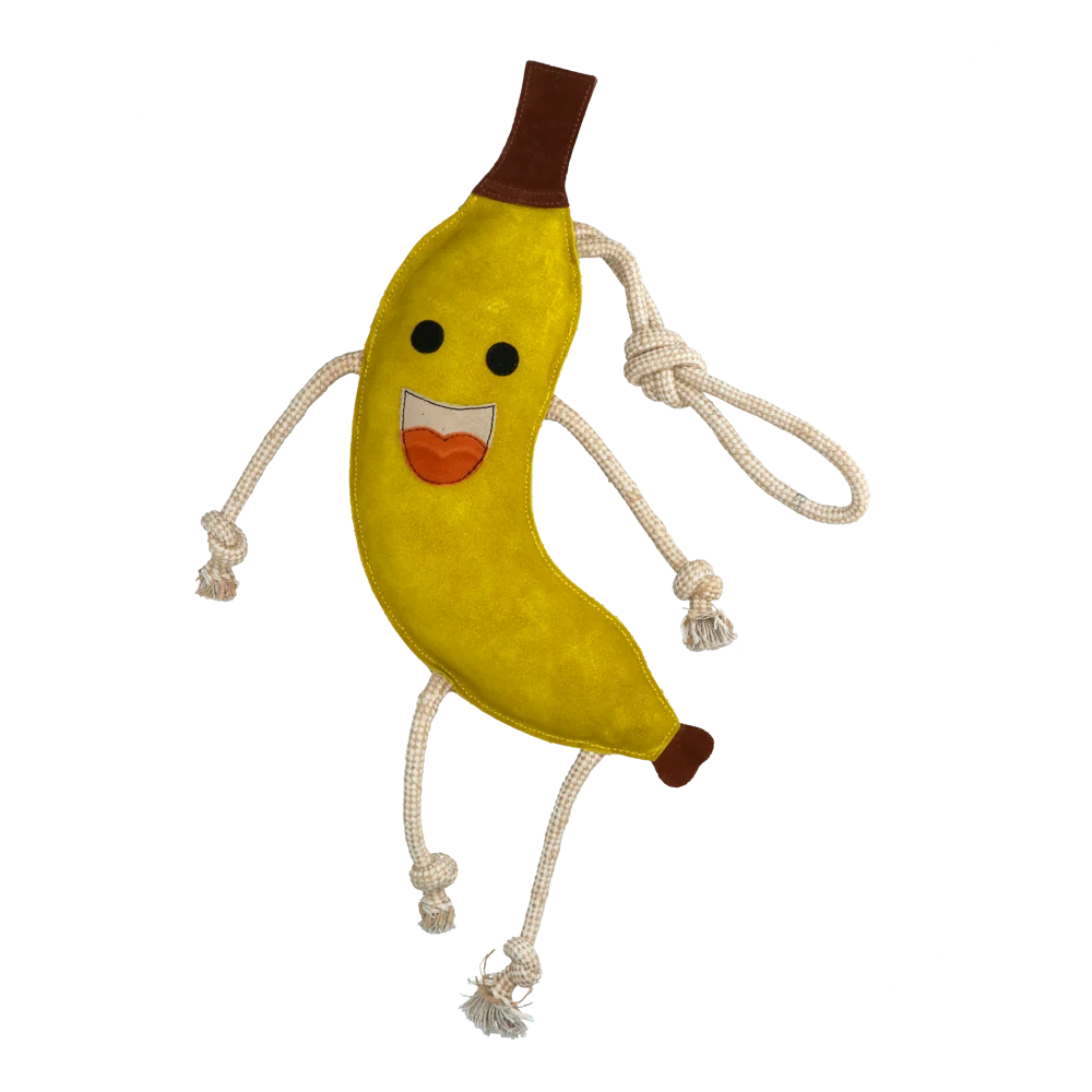 Gioco da scuderia per cavalli in pelle con imbottitura di juta, banana, 40 x 12 x 5 cm – Excellent Horse Foodie Friends Banana - immagine 2