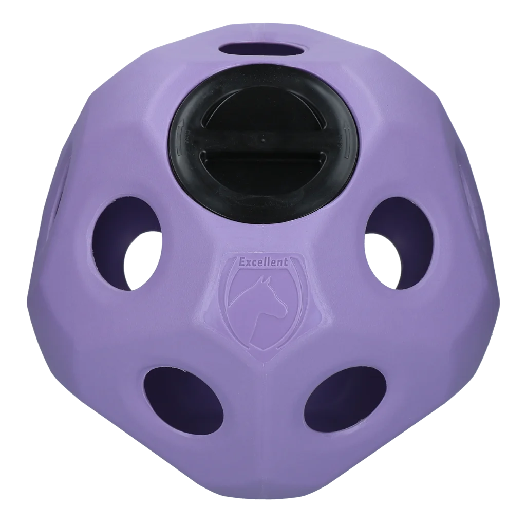 Palla per il cibo per cavalli con aperture, viola – Excellent Horse Feed & Play Ball - immagine 1