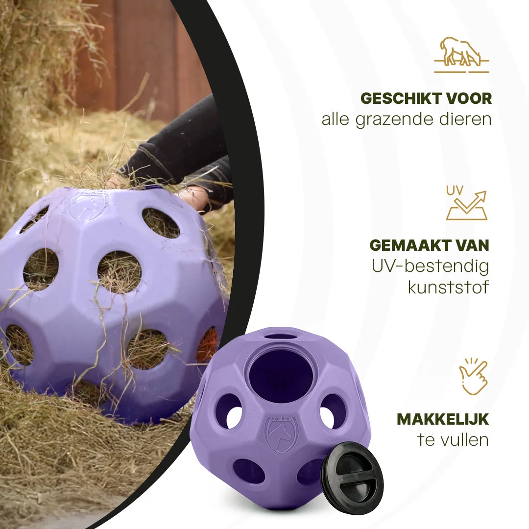 Palla per il cibo per cavalli con aperture, viola – Excellent Horse Feed & Play Ball - immagine 4