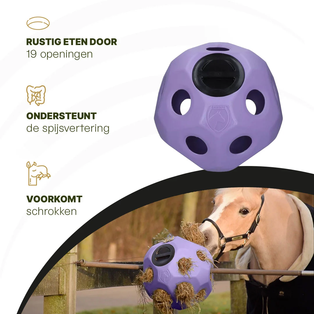 Palla per il cibo per cavalli con aperture, viola – Excellent Horse Feed & Play Ball - immagine 5