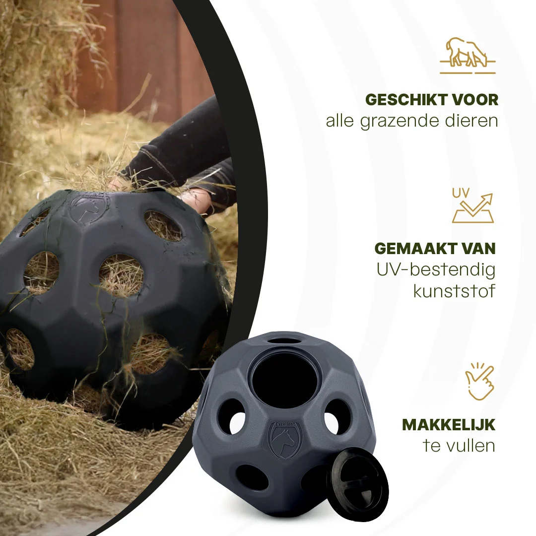 Palla per l’alimentazione dei cavalli con aperture per il mangime, nera – Excellent Horse Feed & Play Ball - immagine 4
