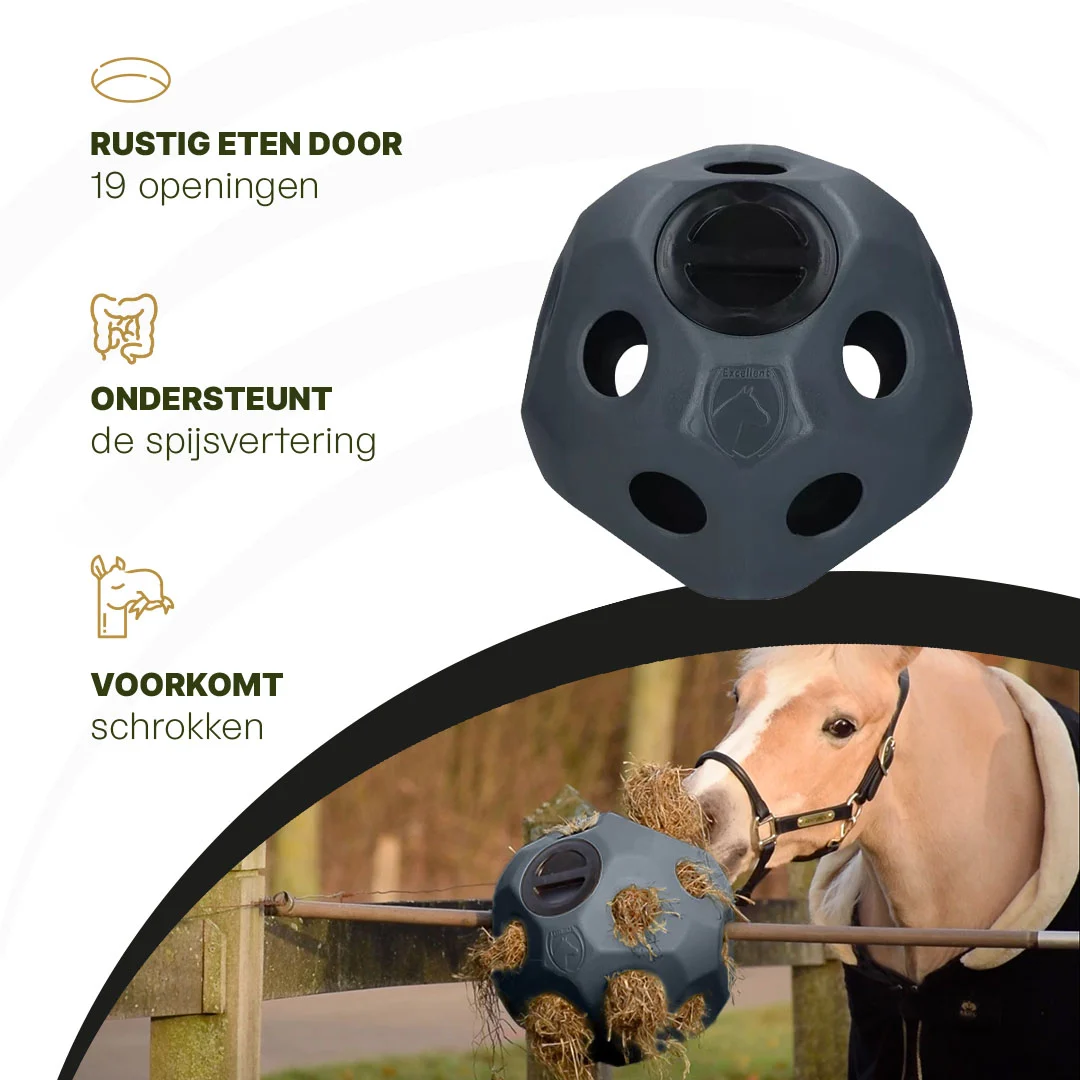 Palla per l’alimentazione dei cavalli con aperture per il mangime, nera – Excellent Horse Feed & Play Ball - immagine 5