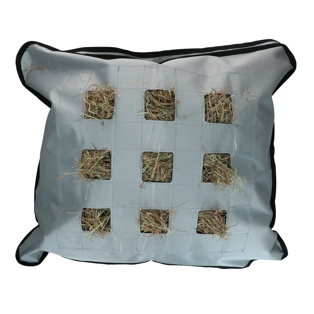 Sacco per fieno per cavalli, quadrato, grigio, 62 x 55 cm – Excellent Horse Hay Pillow Slow Feeder - immagine 1