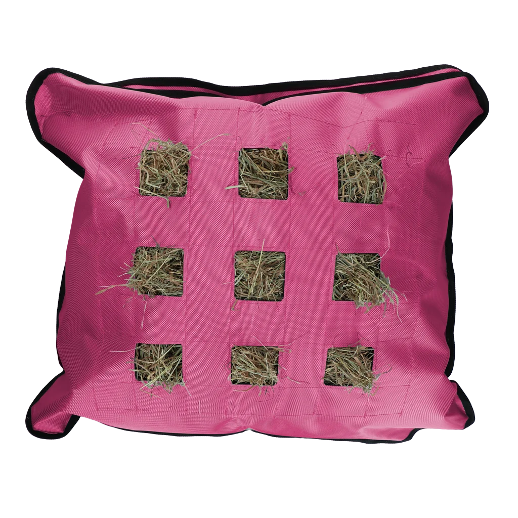 Sacco per fieno per cavalli, quadrato, rosa, 62 x 55 cm – Excellent Horse Hay Pillow Slow Feeder - immagine 1