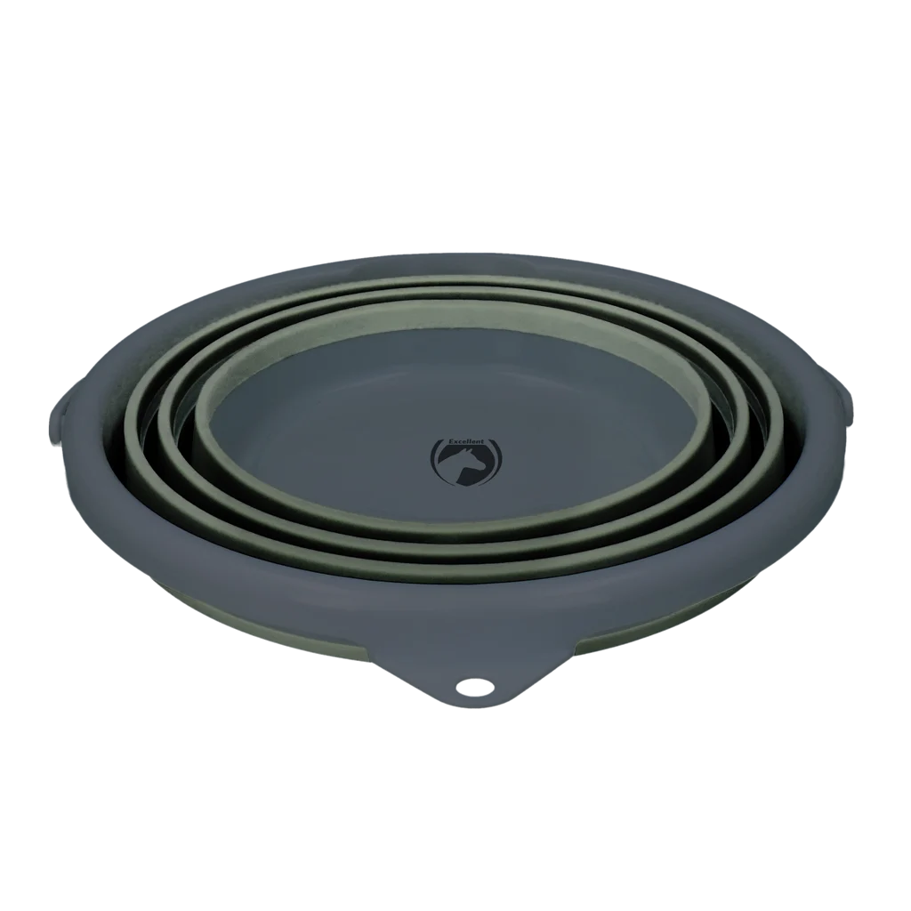 Secchio pieghevole per mangime e acqua, 10 l, verde e grigio – Secchio pieghevole Excellent Horse - immagine 2