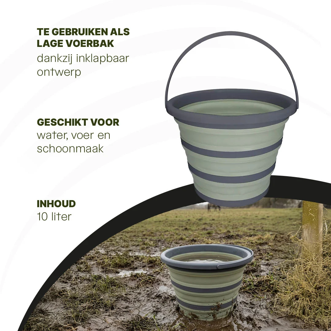 Secchio pieghevole per mangime e acqua, 10 l, verde e grigio – Secchio pieghevole Excellent Horse - immagine 4