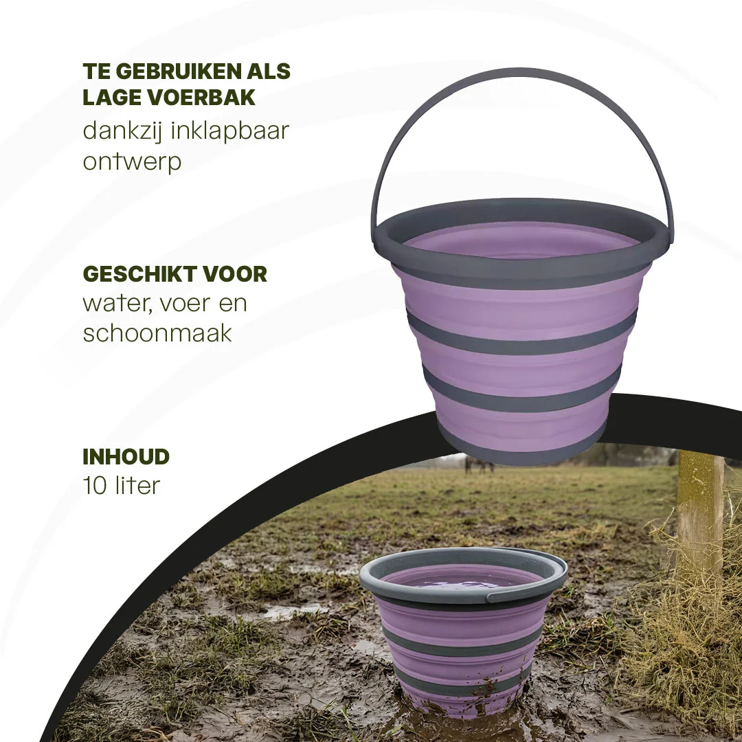 Secchio pieghevole per mangime e acqua, 10 l, lilla e grigio – Excellent Horse Vouwbare Emmer - immagine 4