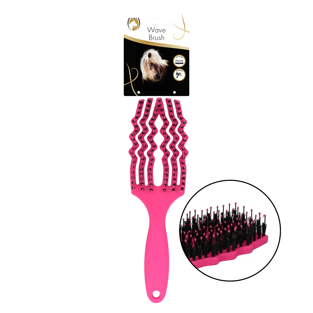 Spazzola districante per criniera con setole di cinghiale, rosa – Excellent Horse Wave Brush - immagine 1