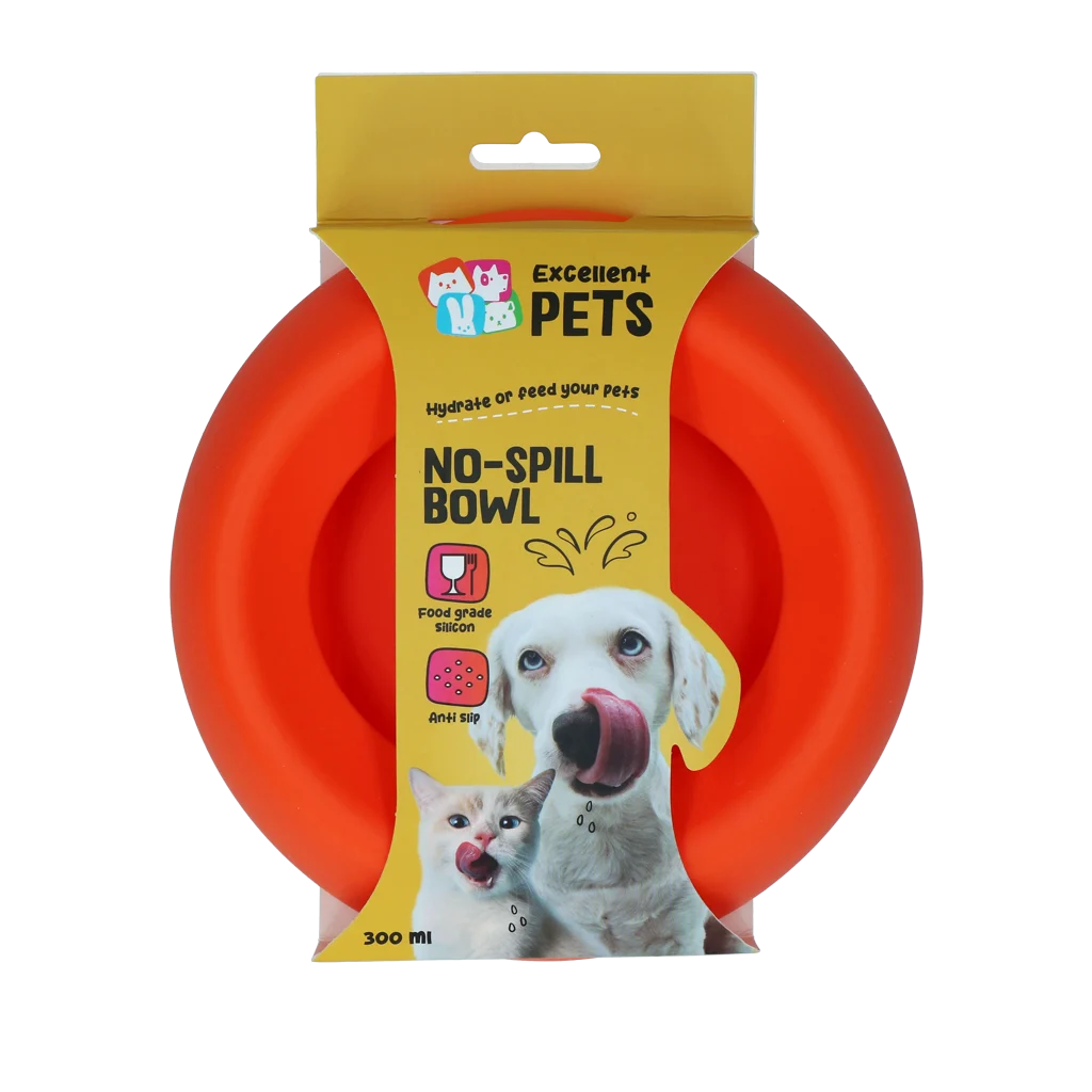 Ciotola in silicone per cani con bordo antispruzzo, 300 ml, arancione – Excellent Pets No-Spill Bowl - immagine 1