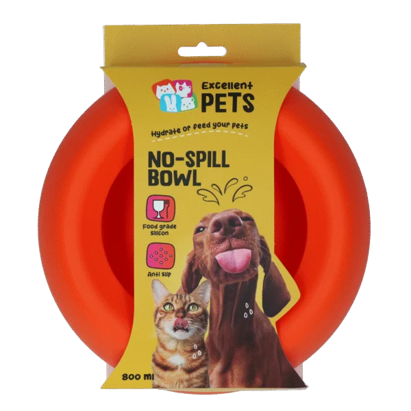 Ciotola per Cani in Silicone per Cibo e Acqua con Bordo Antisversamento, 800 ml Arancione – Excellent Pets No-Spill Bowl