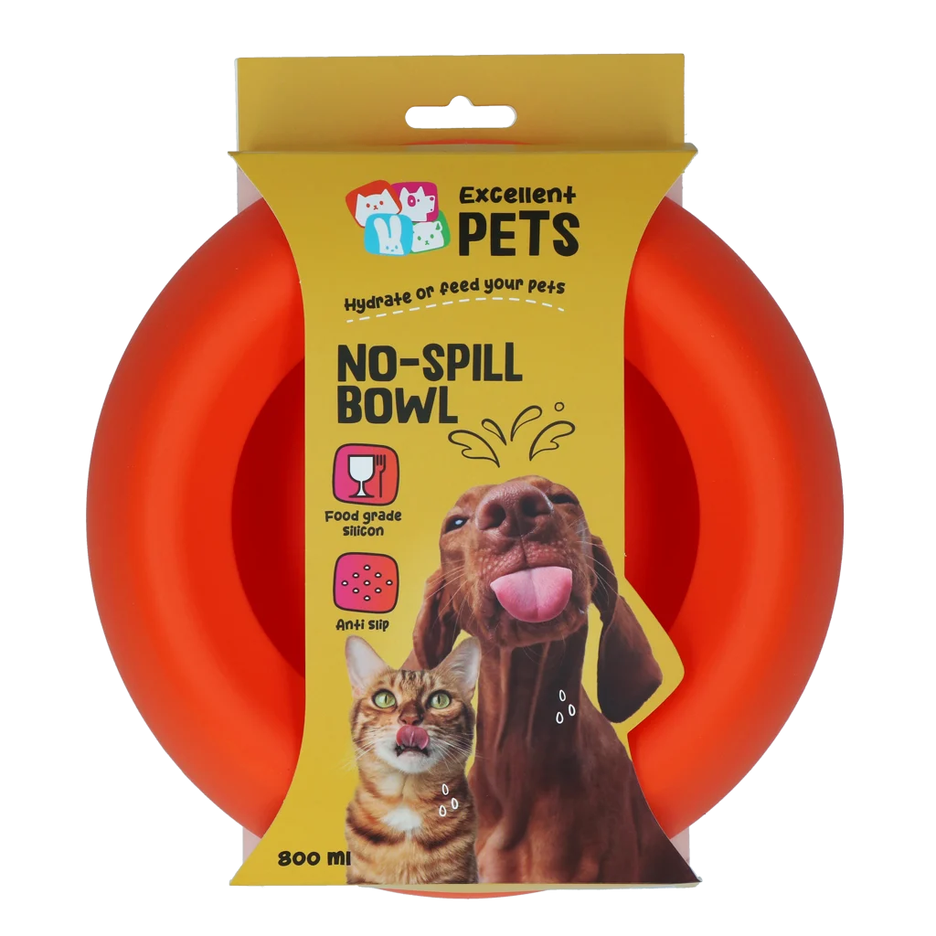 Ciotola per Cani in Silicone per Cibo e Acqua con Bordo Antisversamento, 800 ml Arancione – Excellent Pets No-Spill Bowl - immagine 1