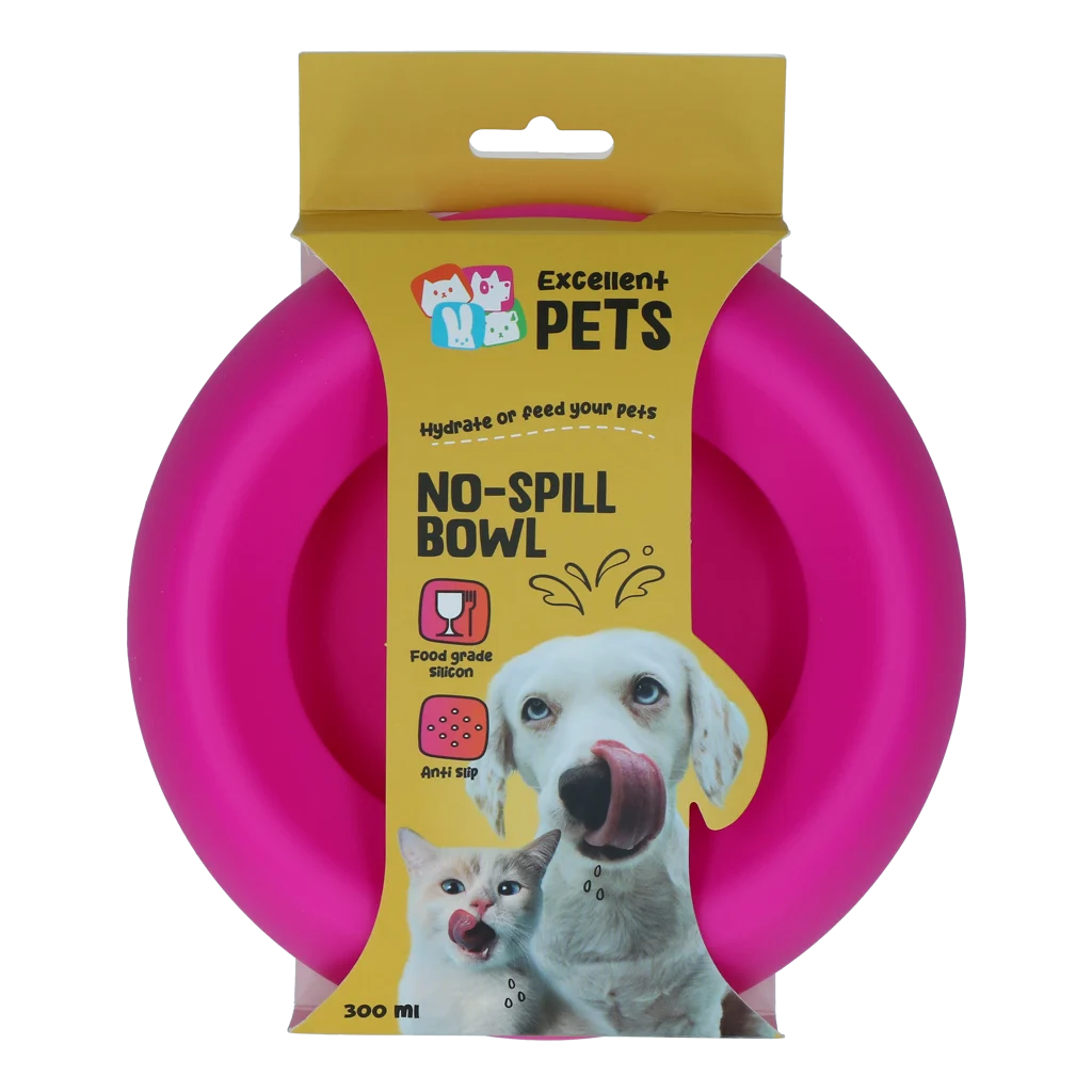 Ciotola per Cani in Silicone per Cibo e Acqua con Bordo Antisversamento, 300 ml Rosa – Excellent Pets No-Spill Bowl - immagine 1