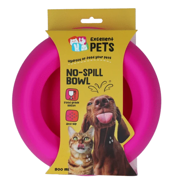 Ciotola per cibo e acqua in silicone per cani con bordo contenitivo, 800 ml, rosa – Excellent Pets No-Spill Bowl